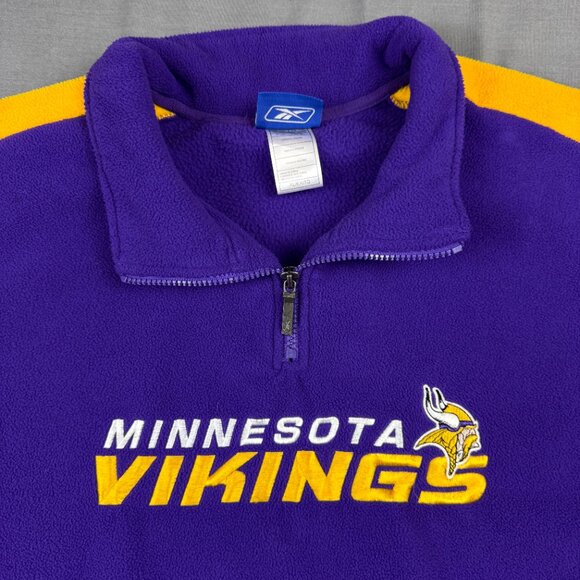 Vintage Y2K reebok Minnesota Vikings Fleece 1/4 Zip Pullover Mens XL Pockets - Picture 2 of 6